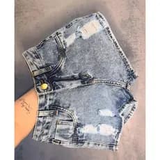 Short Jeans Feminino Cintura Alta Barra Virada Sem Lycra Blogueira Tendencia