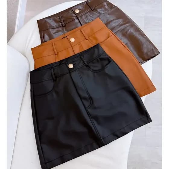 Mini Saia Couro Colors Tendência Boho Cintura Alta Inverno Moda Country Festa Peão
