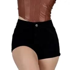 Shorts Jeans Feminino Preto Curto Cintura Alta Cos Alto Barra Dobrada Hot Pants Blogueira Luxo