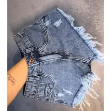 Short Jeans Feminino Cintura Alta Barra Desfiada Sem Lycra Blogueira