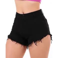 Shorts Jeans Feminino Preto Curto Cintura Alta Destroyed Hot Pants Desfiado Blogueira