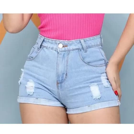 Short Jeans Feminino Cintura Alta Cos Alto Bermuda Jeans Feminina Barra Dobrada Empina Bumbum Hot Pants