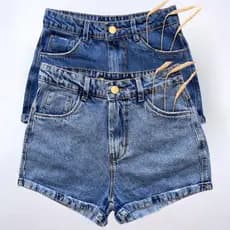 Short Jeans Feminino Cintura Alta Barra Virada Sem Lycra Blogueira