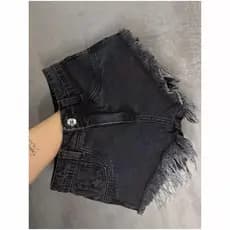 Short Jeans Feminino Cintura Alta Barra Desfiada Sem Lycra Blogueira