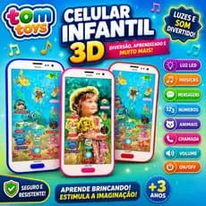 Brinquedo Celular Infantil Musical Sons Com imagem 3D Smartphone Para Criança Infantil Interativo Touch 3D