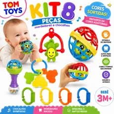 Kit Mordedor para Bebê brinquedo Sensorial Silicone com Chocalho 2/4/8 Peças Coloridas