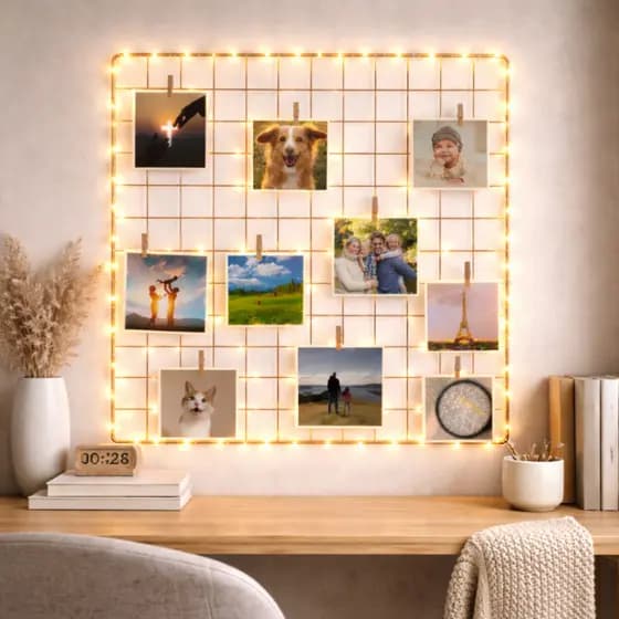 Memory Board Rose Gold Grade Organizadora Mural de Fotos com Led 2m + Mini Prendedores