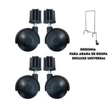 Rodinha de Arara de Roupa com Encaixe Universal Rodizio Roda Giratoria 4cm