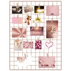 Memory Board Rose Gold Decoração Grade Metálica Mural de Fotos e Recados com 10 Prendedores 2 Clips Adesivos