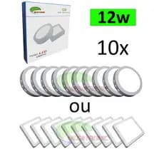 Kit 10 Luminária Plafon Led 12W Quadrado Redondo Sobrepor Alumínio Branco Frio 6500K