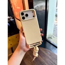 Capa Com Cordão MARROM/NUDE/BRANCO OFF PARA IPhone 16E/17/17PRO/17AIR/17PROMAX