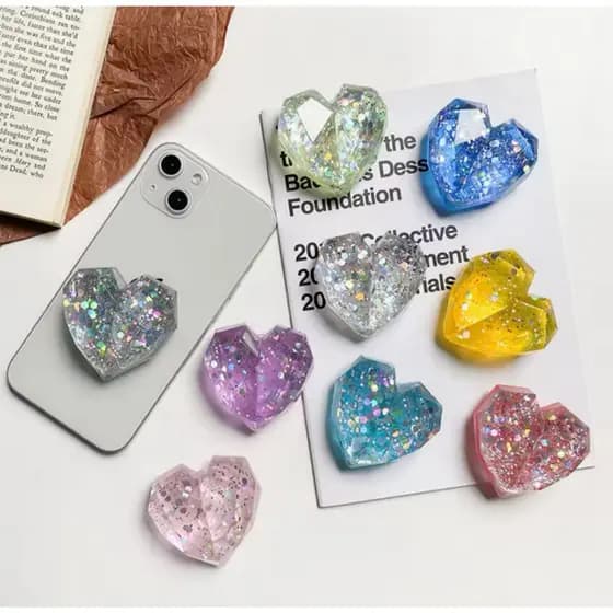 Pop soct De Coração Com Paité Brilhoso Transparente Para Celular Universal Telefone