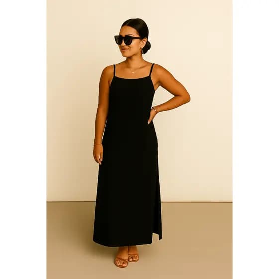 Vestido Longo Alças Ajustáveis Fenda Lateral Estiloso Minimalista Confortável