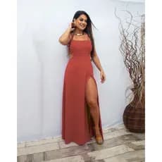 Vestido Feminino Elegante Longo de Alça Top Sem Costas Fenda na Lateral Moda Top Faixa
