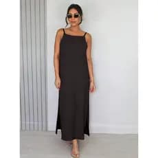 Vestido reto Simples Casual elegante Costas nuas / sem costas  fenda lateral