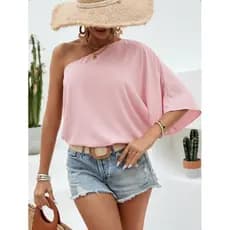 Blusa Feminina Um Ombro Só Manga Morcego Crepe Duna Soltinha Elegante Casual Moda