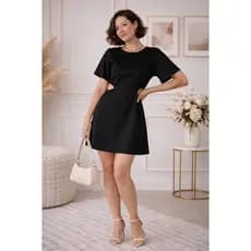 Vestido Curto Feminino 100% Algodão Manga Curta Abertura na Cintura Casual Confortável