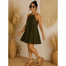 Vestido Feminino Curto Soltinho de Amarração modelo halter neckline
