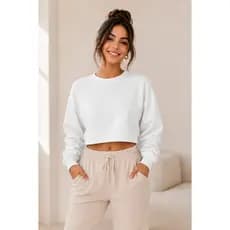 Moletom Cropped Manga Longa Feminino Confortável Básico e Tendencia