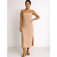 Vestido Midi Alcinha Fina Slip Dress Feminino Fenda Lateral Decote nas Costas Elegante