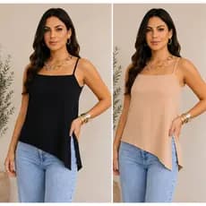 Kit 2 Blusas Feminina Alcinha Barra Assimétrica Elegante Estilo Moda Chic Moderna