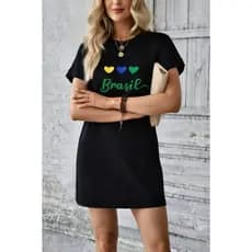 Vestido Curto Feminino Copa Brasil Estampa Corações Fashion