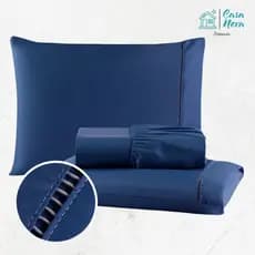 Kit jogo de lençol cama 3 peças micropercal 400 fios casal queen ponto palito lençol com elastico + fronhas