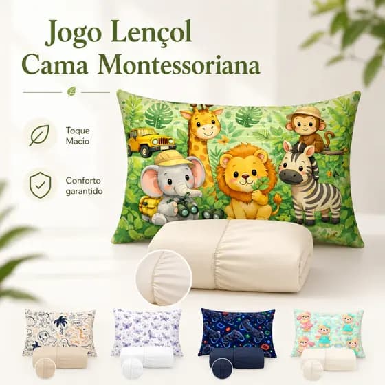 Jogo Lençol Estampado Mini Cama MONTESSORIANA Infantil Personagens 150 X 70cm
