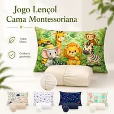 Jogo Lençol Estampado Mini Cama MONTESSORIANA Infantil Personagens 150 X 70cm