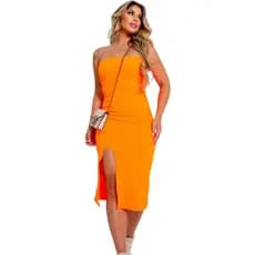 Vestido Canelado Curto Tubinho Colado Manga Longa Cacharrel Feminino