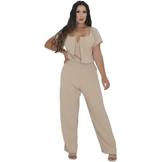 Macacão Aro Feminino Pantalona Manga Curta Moda Casual Macacão Feminino Macacão Pantalona