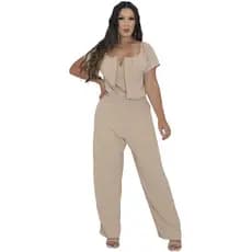 Macacão Aro Feminino Pantalona Manga Curta Moda Casual Macacão Feminino Macacão Pantalona