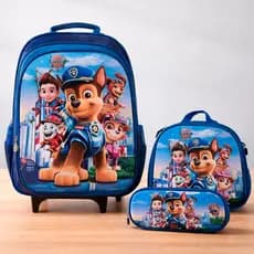 Kit 3D Mochila Estojo Lancheira Grande Rodinha Infantil