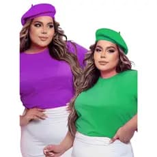 Kit 2 Camisa Plus Size T-Shirt Feminina Blusa Lisa Basica Gola U Blusinha Manga Curta Camiseta