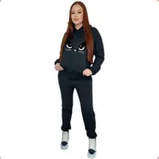 Conjunto De Moletom Feminino Gatinha Inverno Abrigo Agasalho