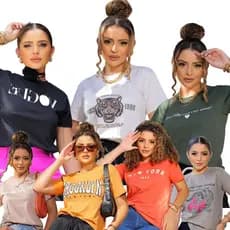Kit 10 Blusa Feminina T-Shirt Cropped Estonada Blusa Feminina Elegante Feminino Camiseta Feminina