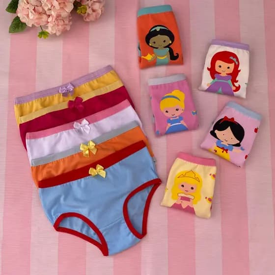 Kit com 5 Calcinhas Infantil Menina Algodão Cores sortidas com forro Desfrade Criança