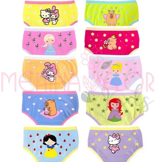 Kit 10 PÇS Calcinha Infantil em Malha 100% Algodão com Forro cores Variadas Frete Gratis Inverno