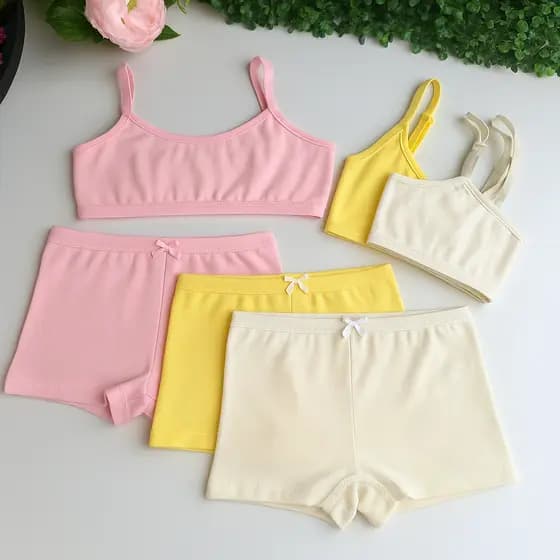 Kit Top + Calcinha Box Infantil  Juvenil Feminina Cotton 3 conjuntos – Regulagem nas Alças M G GG
