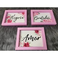 Kit com 3 quadros decorativos artesanal  moldura papel cartão