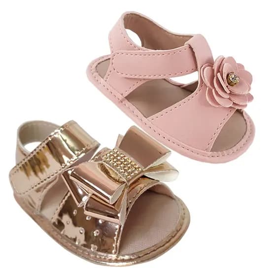 Sandália Bebê Sapatinho Menina Promoção Kit 2 Pares  Rosa/Bronze Infantil  Sola Macia Leve
