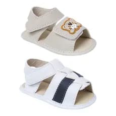 Sandália Bebê Infantil Menino  Kit 2 Pares Marfim/Branca Recem Nascido Sola Macia  Confortável