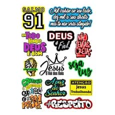 Kit Com 12 Adesivos Frase Religioso Cristão Para Moto Capacete Carro Bike