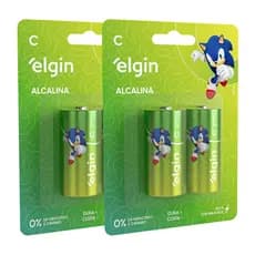 4 Pilhas Baterias  Alcalina C LR14 Médio 2 Cartelas Elgin