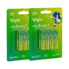 16 Pilhas Alcalina Aaa 3a Palito 1,5v LR03 2 Blisters Elgin