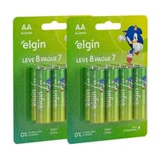 16 Pilhas Alcalina Aa Pequena 2a 1,5v LR6 8 Cartelas Elgin3
