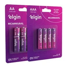 4 Pilhas Aa 2700mah E 4 Aaa Palito 900mah Recarregável Elgin