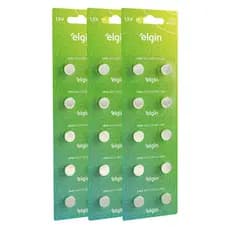 30 Baterias Pilhas Alcalina Lr44 1,5v Blister Cartela Elgin