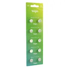 10 Baterias Pilhas Alcalina Lr44 1,5v Blister Cartela Elgin