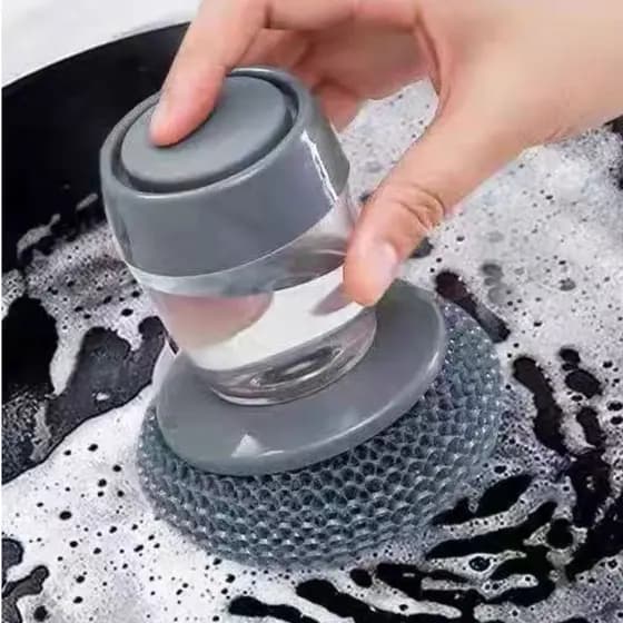 Escova de Louça com Dispenser de Detergente Aço Inox Esponja para Panela Fogão Cozinha Cabeça Refil